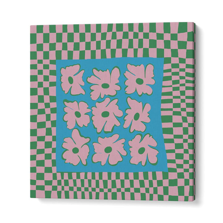 Pastel Nature Checkerboard, Botanical Art Paintings Artwork in Gallery Wrap
