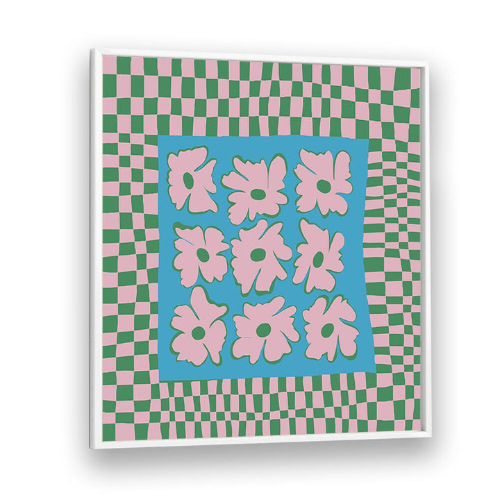 Pastel Nature Checkerboard, Botanical Art Paintings Artwork in White Plain Frame