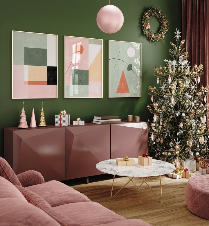 Enhance your decor with the PASTEL PARADISE SET, SET OF 3 PAINTINGS, radiating tranquility and style.