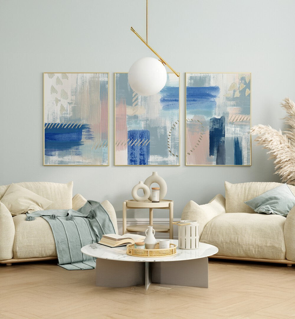 Elevate your decor with the PASTEL REVERIE SET, SET OF 3 PAINTINGS, perfect for a calm and serene living space.