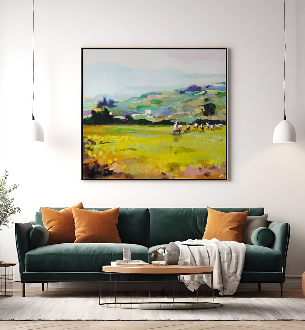 Vibrant PASTURE, LANDSCAPE PAINTINGS adding tranquility and beauty to modern living spaces with abstract artistry.
