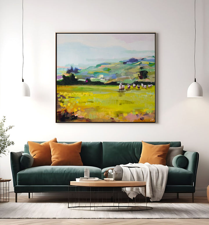 Vibrant PASTURE, LANDSCAPE PAINTINGS adding tranquility and beauty to modern living spaces with abstract artistry.
