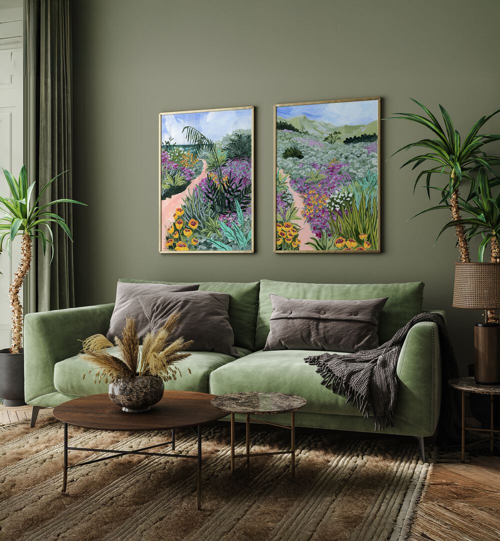 Enhance your home with the PATH TO THE PACIFIC SET, SET OF 2 PAINTINGS, showcasing vibrant coastal landscapes.