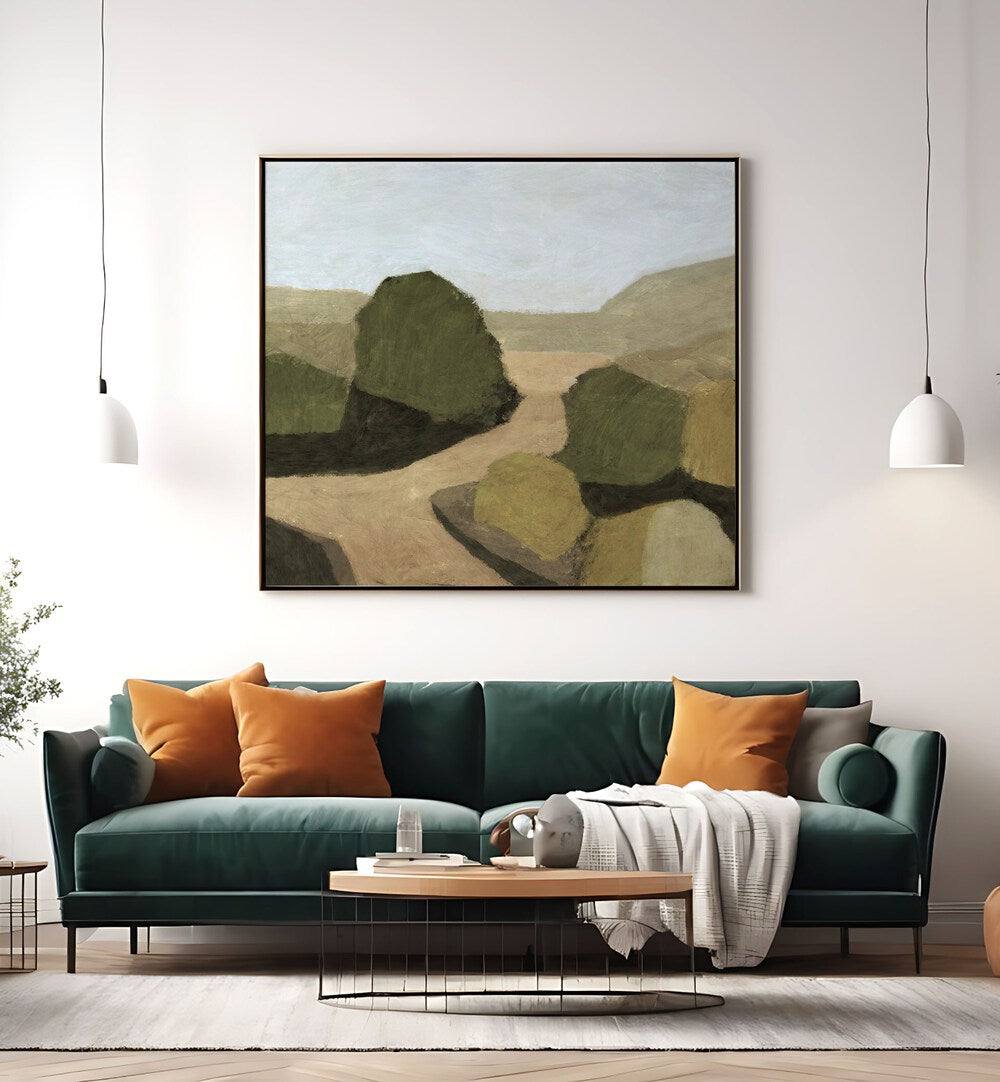 Serene PAYSAGE I, LANDSCAPE PAINTINGS complement modern decor, showcasing tranquil vistas for peaceful reflection.