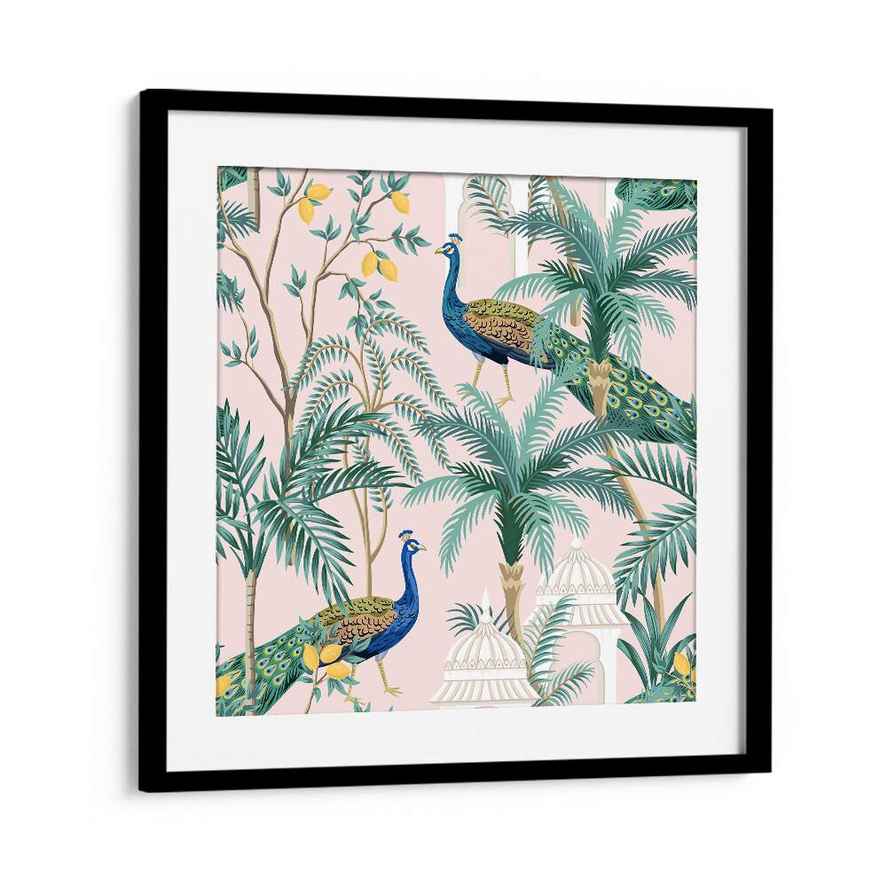 Vibrant PEACOCK IN MANGO GARDEN, INDIAN ART PAINTINGS by Ambika Aam Bagicha, showcasing nature's serene beauty.