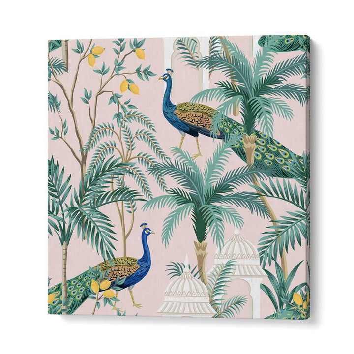 Vibrant PEACOCK IN MANGO GARDEN, INDIAN ART PAINTINGS by Ambika Aam Bagicha showcases serene nature beauty.