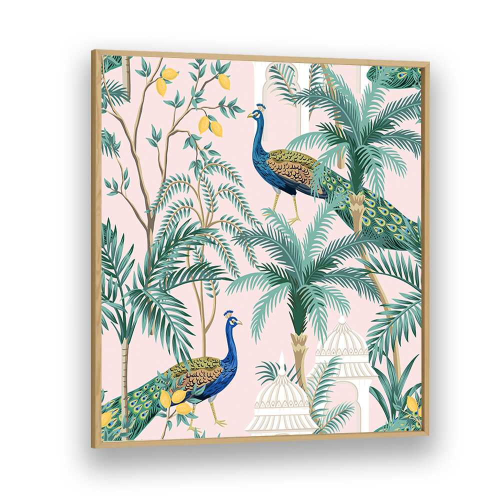 Vibrant peacock in a lush mango garden, showcasing Indian art paintings by Ambika Aam Bagicha.