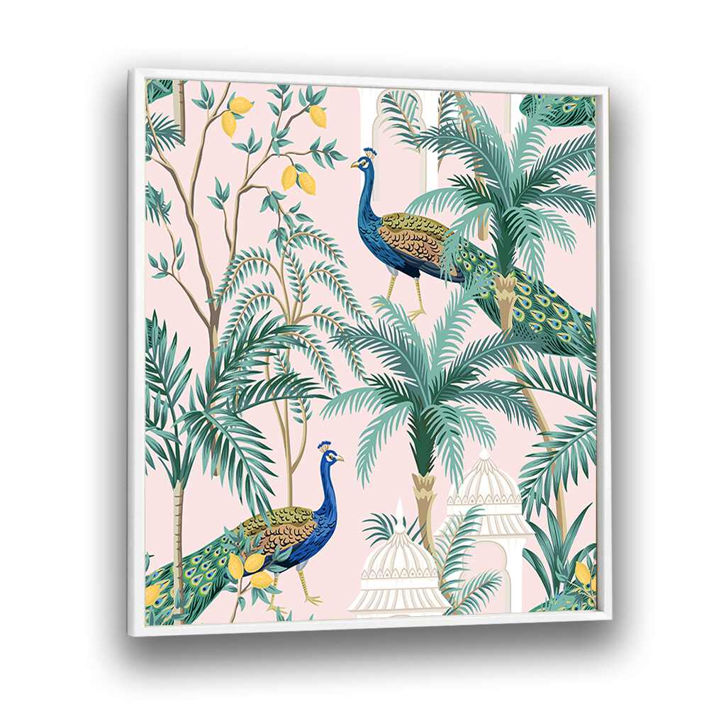 Vibrant PEACOCK IN MANGO GARDEN, INDIAN ART PAINTINGS showcasing nature's beauty by Ambika Aam Bagicha.