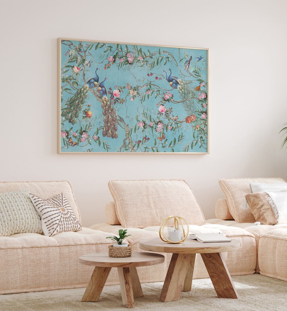 Peacock Blossom Indian Art Paintings showcase vibrant peacocks and flowers, perfect for elegant home décor.