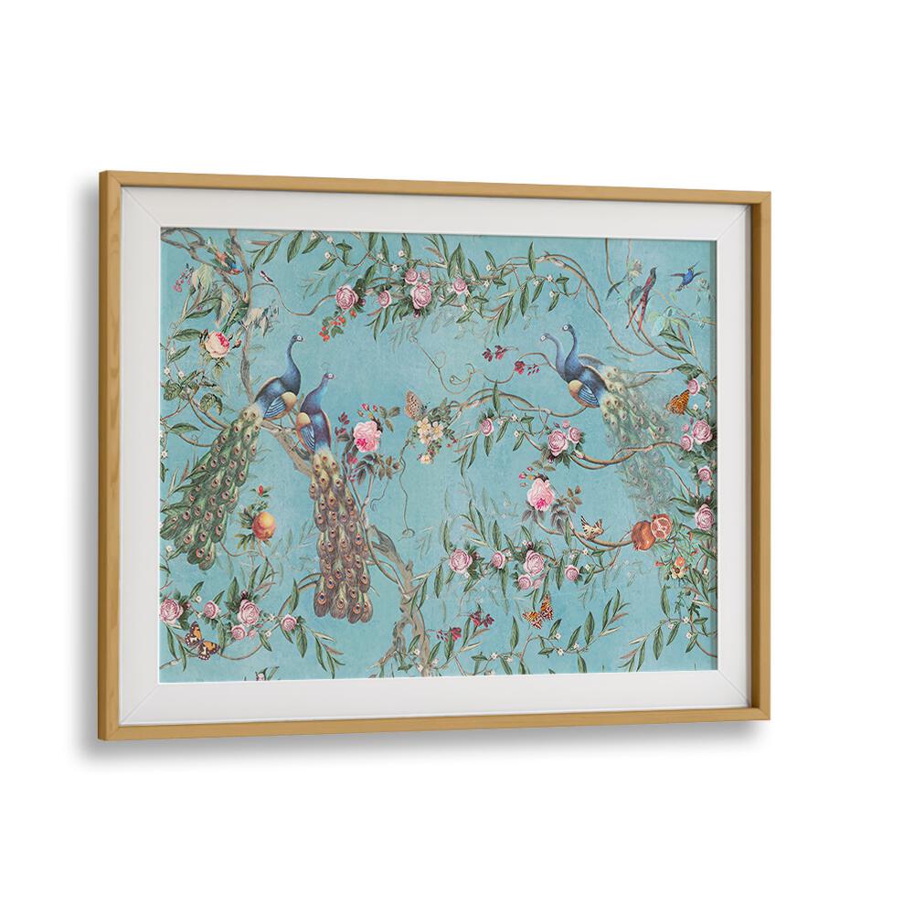 Vibrant PEACOCK BLOSSOM, INDIAN ART PAINTINGS framed elegantly, showcasing exquisite traditional artistry.