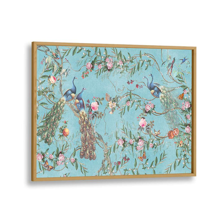 Vibrant PEACOCK BLOSSOM, INDIAN ART PAINTINGS in oak wood frame, showcasing traditional Indian artistry and elegance.