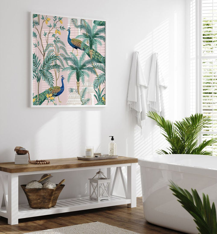 Vibrant PEACOCK IN MANGO GARDEN, INDIAN ART PAINTINGS showcasing nature's beauty, perfect for any art lover's space.
