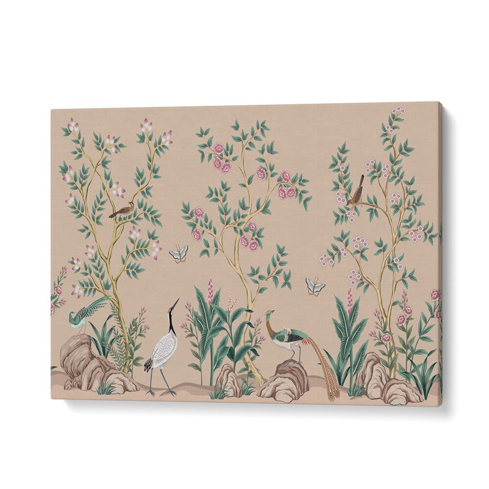 Vibrant PEACOCKS AND BIRDS IN FLOWER GARDEN II, INDIAN ART PAINTINGS, showcasing nature's beauty in stunning detail.