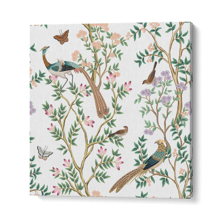 Vibrant PEACOCKS AND BIRDS IN FLOWER GARDEN I, INDIAN ART PAINTINGS showcase nature's beauty in exquisite detail.