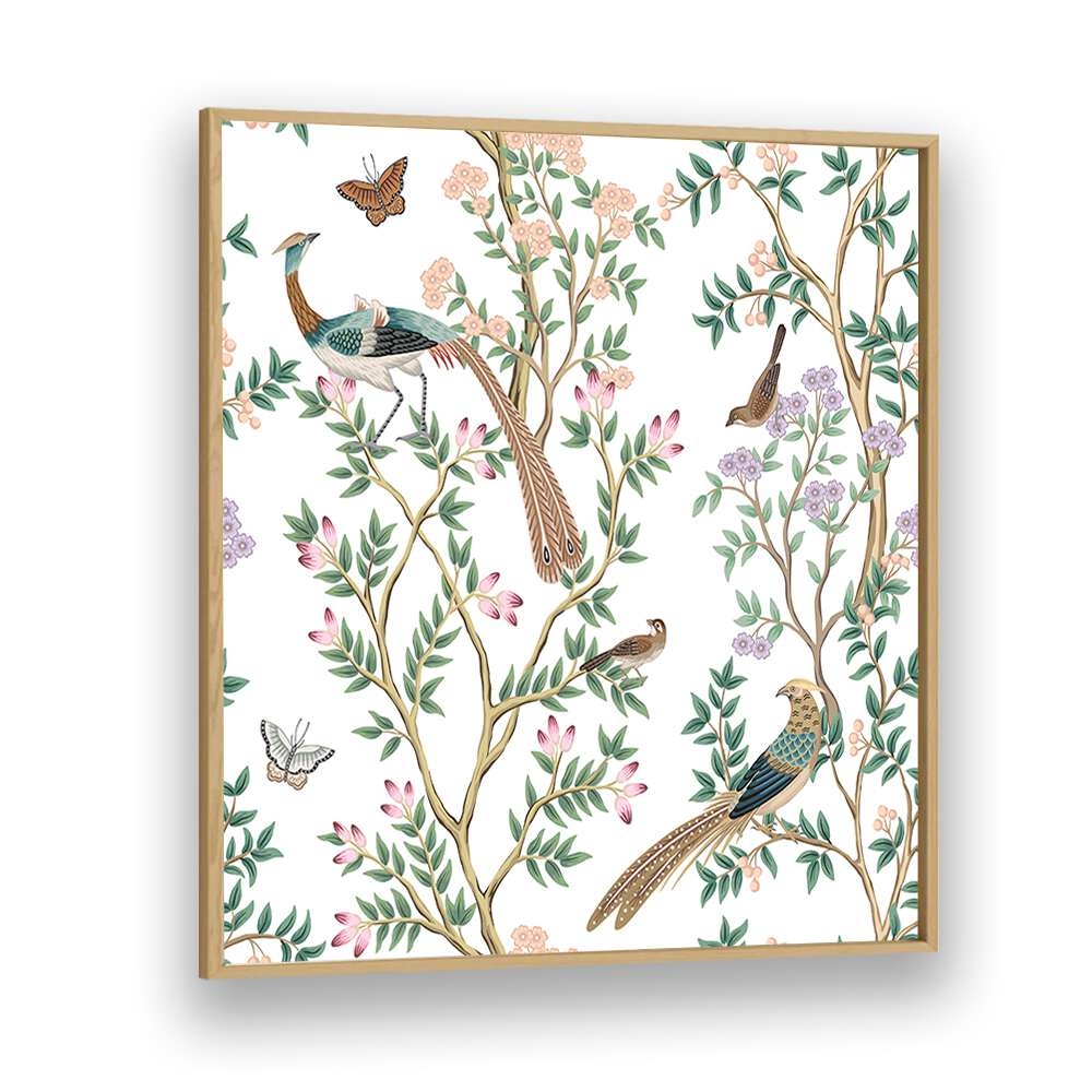 Vibrant PEACOCKS AND BIRDS IN FLOWER GARDEN I, INDIAN ART PAINTINGS showcasing nature's beauty in exquisite detail.
