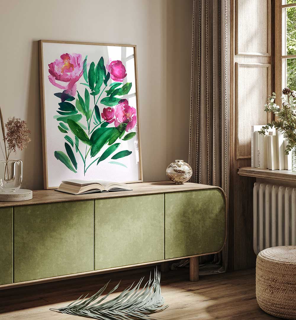 PEONIES III , FLORAL FLOWER PAINTINGS