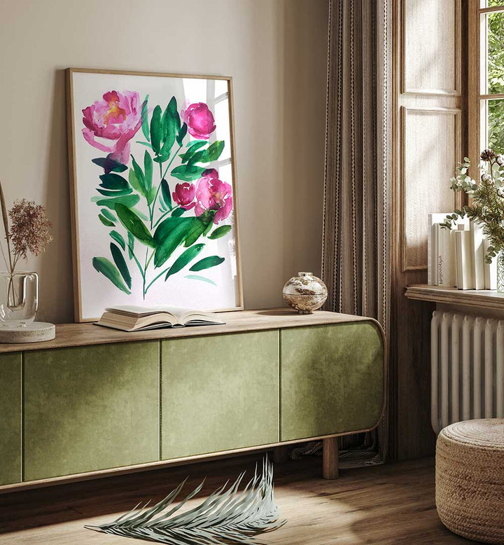 PEONIES III , FLORAL FLOWER PAINTINGS