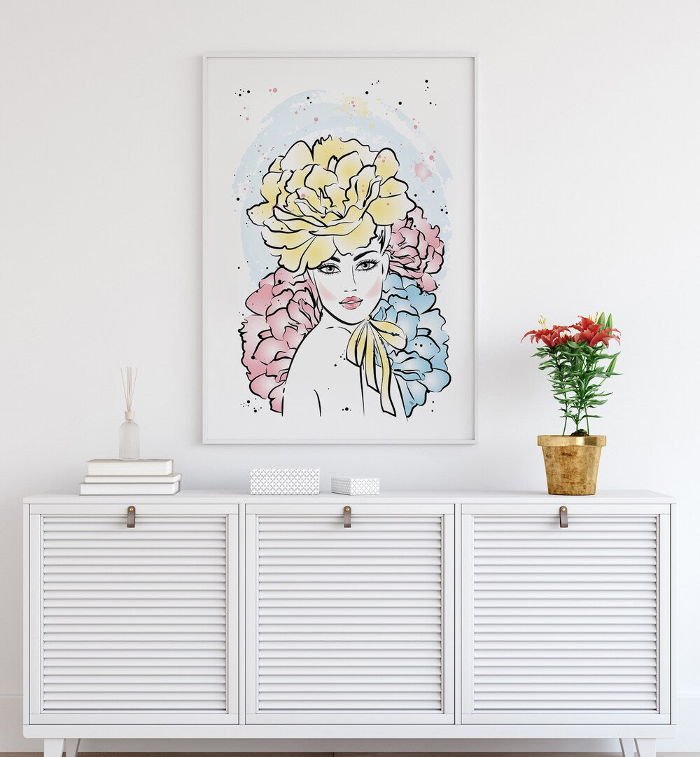 Elegant "Peony Girl" fashion poster by Martina, perfect for enhancing your living space with sophistication.