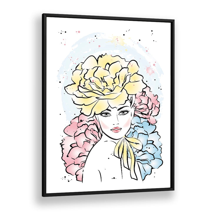 Elegant "Peony Girl" fashion poster by Martina, vibrant floral artwork perfect for home decor.