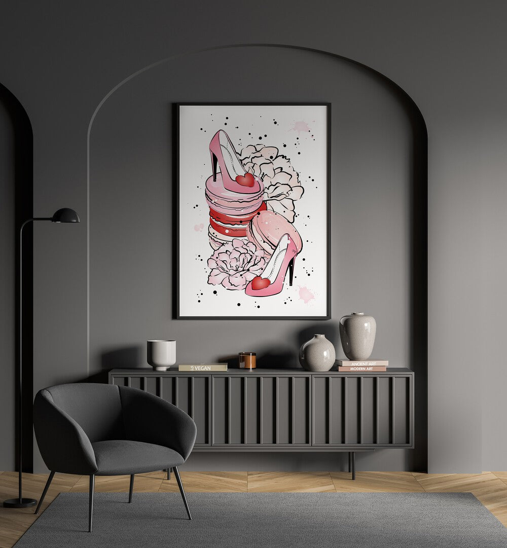 Stylish PEONY HEELS fashion poster by Martina, showcasing artful design with elegance and creativity. Perfect for fashion lovers!