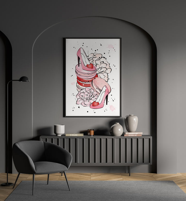 Stylish PEONY HEELS fashion poster by Martina, showcasing artful design with elegance and creativity. Perfect for fashion lovers!