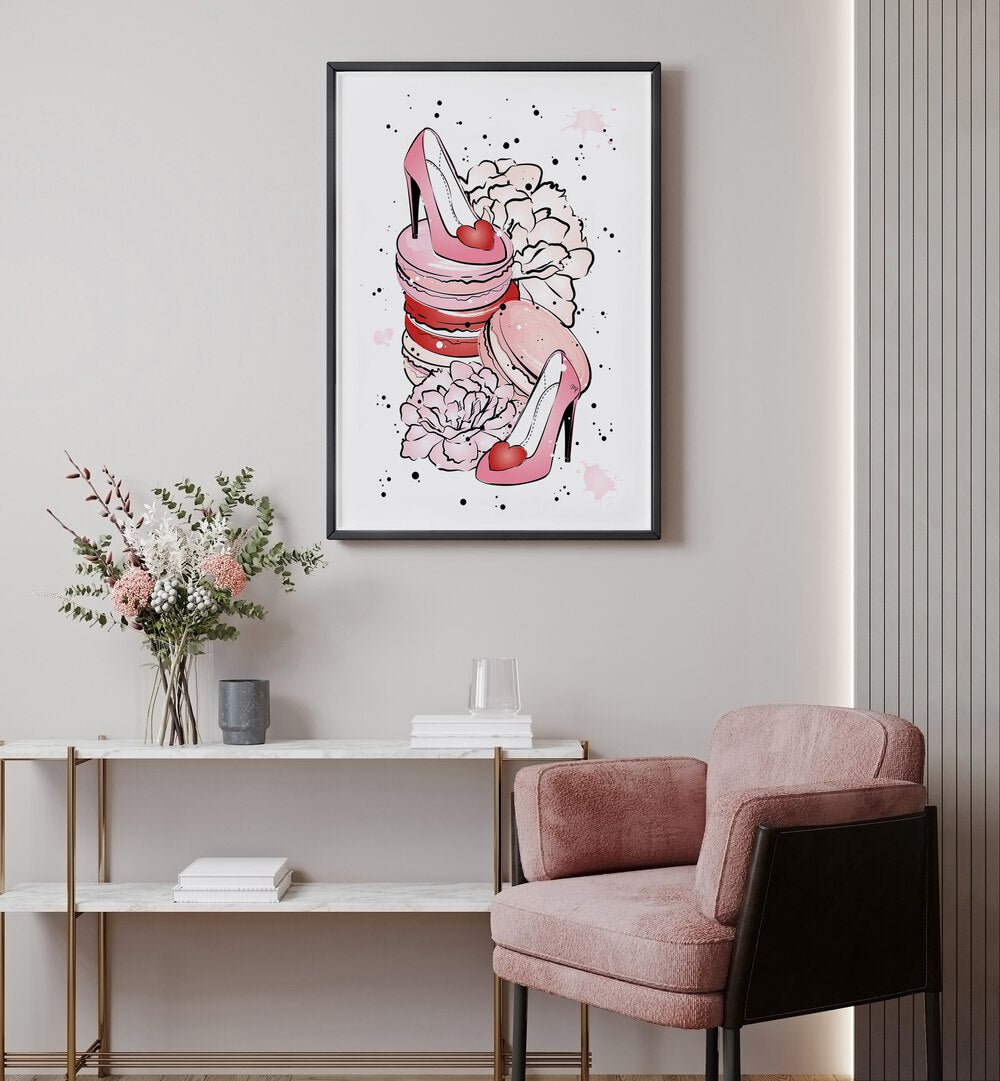 Stylish PEONY HEELS, FASHION POSTERS artwork by Martina, showcasing chic heels and floral accents for a trendy decor.