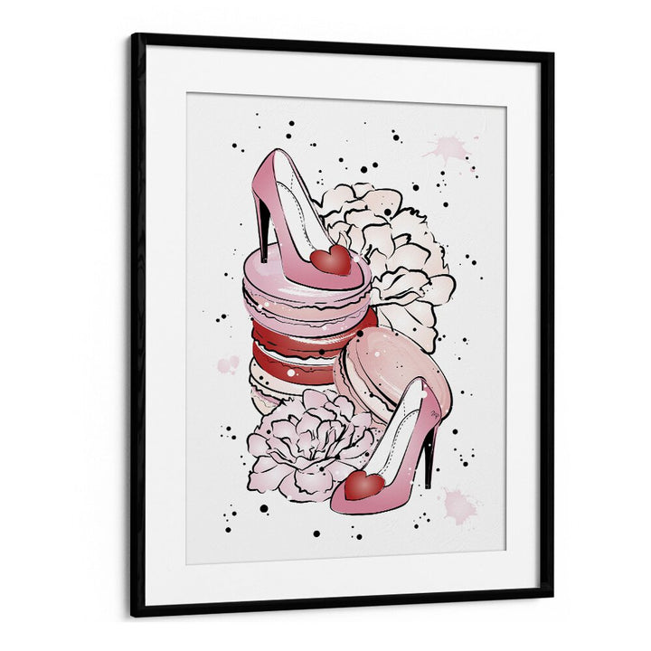 Stylish PEONY HEELS art poster by Martina, blending fashion and creativity in a chic black frame. Perfect for decor.