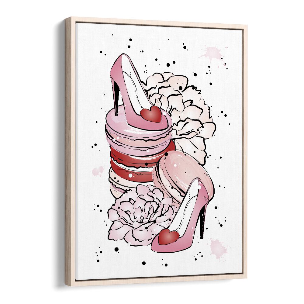 Stylish PEONY HEELS and macarons art in a chic poster by Martina, perfect for fashion lovers and home decor.
