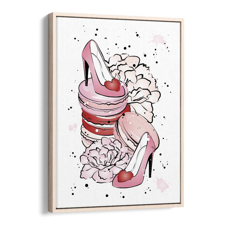 Stylish PEONY HEELS and macarons art in a chic poster by Martina, perfect for fashion lovers and home decor.