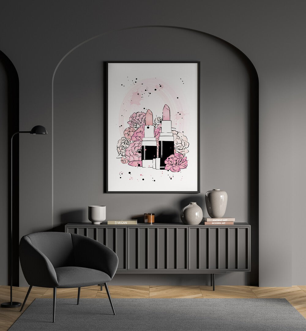 Elegant PEONY LIPSTICKS fashion poster by Martina, perfect for transforming your space with vibrant beauty.