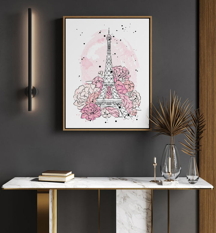 Transform your space with PEONY PARIS, FASHION POSTERS featuring the Eiffel Tower and vibrant pink peonies by Martina.
