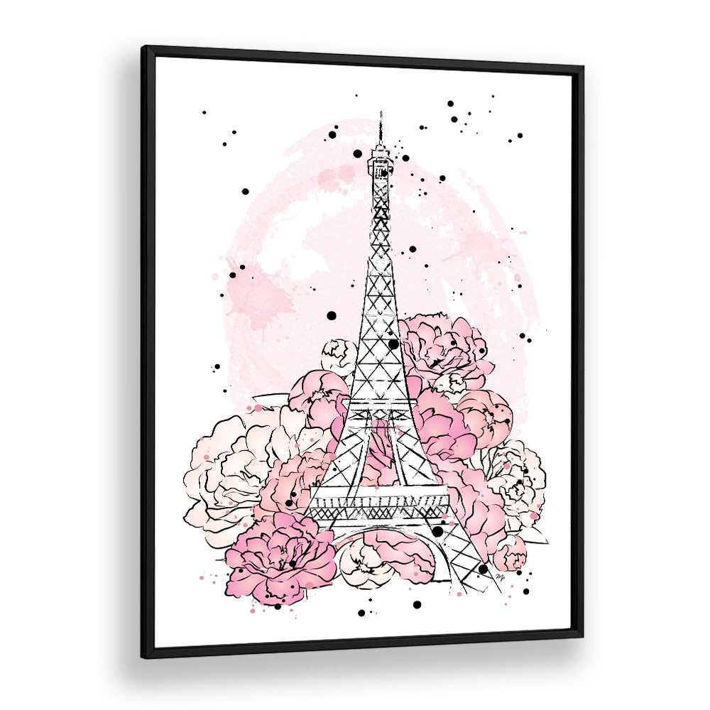 Vibrant PEONY PARIS, FASHION POSTERS featuring the Eiffel Tower surrounded by pink peonies, perfect for elegant décor.