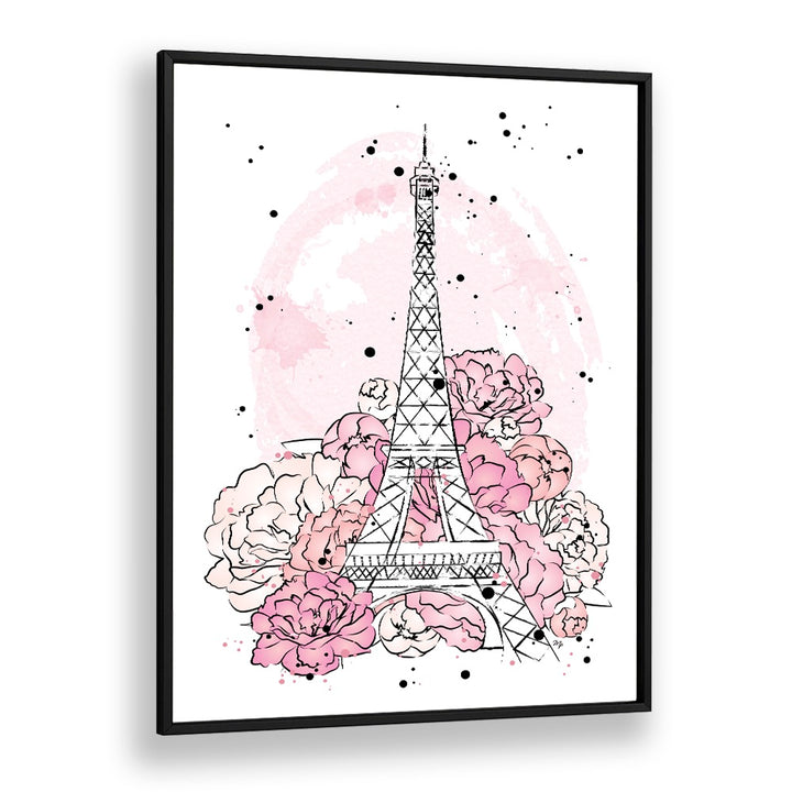 Vibrant PEONY PARIS, FASHION POSTERS featuring the Eiffel Tower surrounded by pink peonies, perfect for elegant décor.