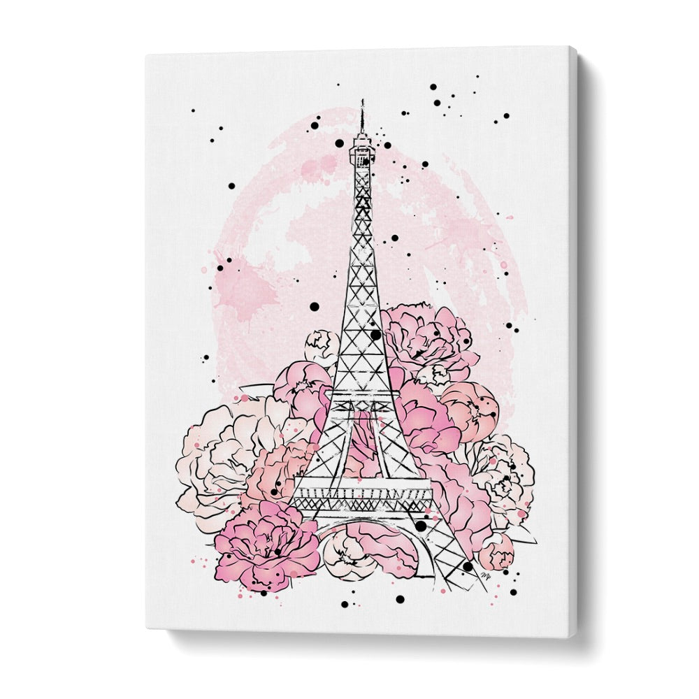 Vibrant PEONY PARIS, FASHION POSTERS featuring the Eiffel Tower surrounded by pink peonies for elegant home décor.