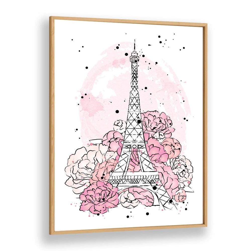 Elegant PEONY PARIS fashion posters by Martina feature the Eiffel Tower surrounded by vibrant pink peonies, perfect for décor.