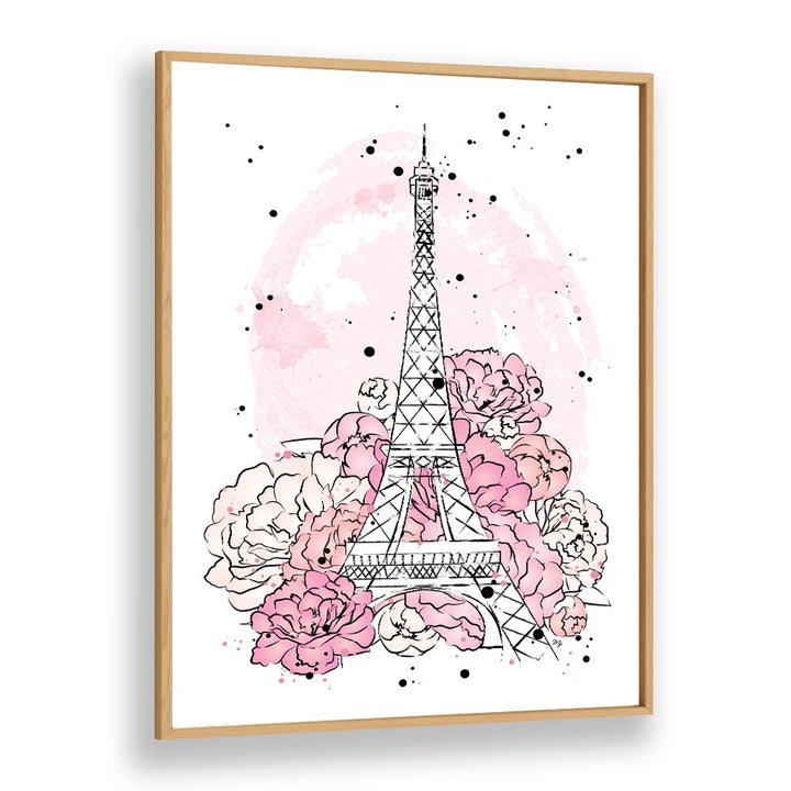 Elegant PEONY PARIS fashion posters by Martina feature the Eiffel Tower surrounded by vibrant pink peonies, perfect for décor.