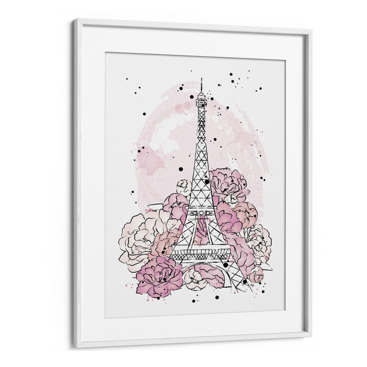Elegant PEONY PARIS, FASHION POSTERS featuring the Eiffel Tower surrounded by pink peonies, perfect for chic décor.