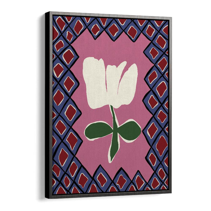 Petal Plaid Playtime I, Botanical Art Paintings Artwork in Black Floater Frame