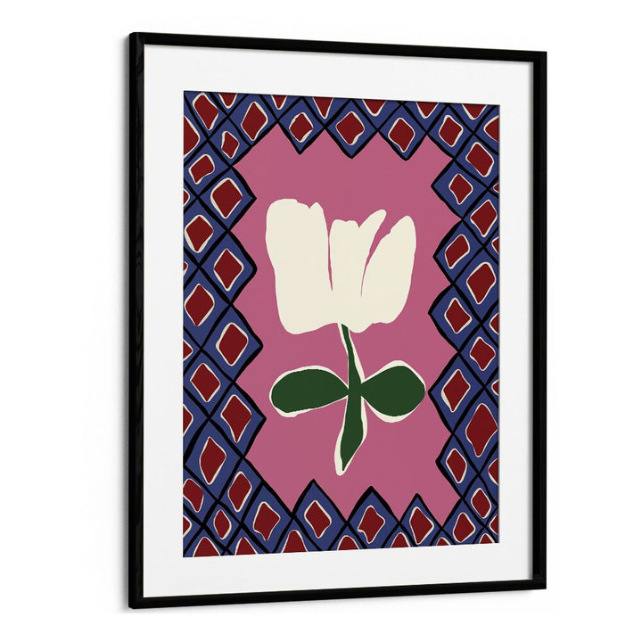Petal Plaid Playtime I, Botanical Art Paintings Artwork in Black Frame With Mount