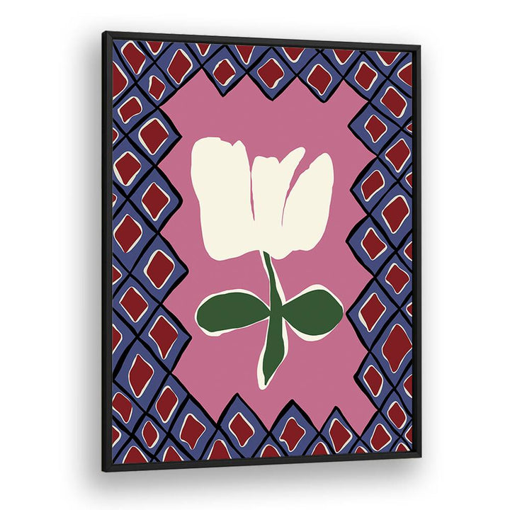 Petal Plaid Playtime I, Botanical Art Paintings Artwork in Black Plain Frame