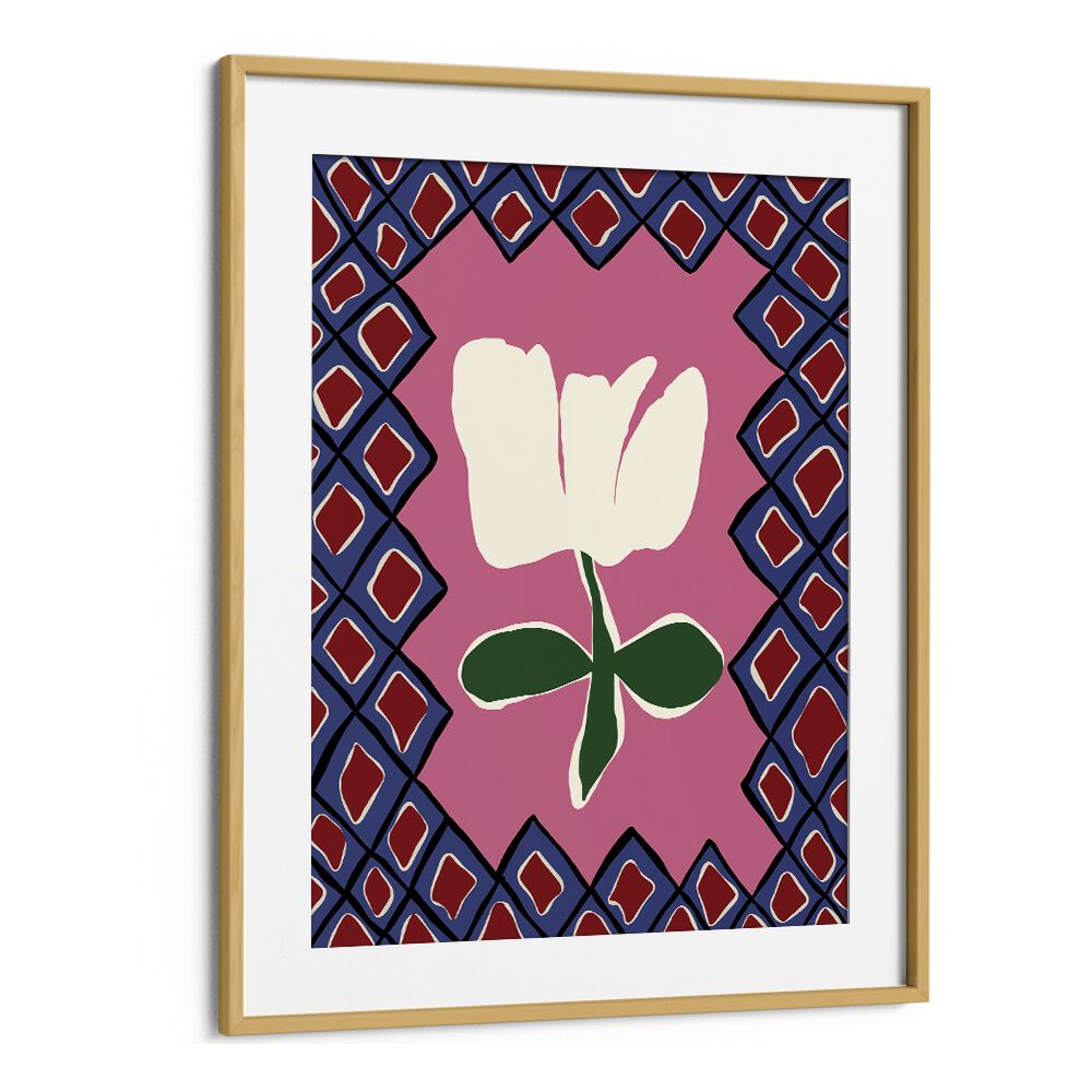 Petal Plaid Playtime I, Botanical Art Paintings Artwork in Oak Wood Frame With Mount
