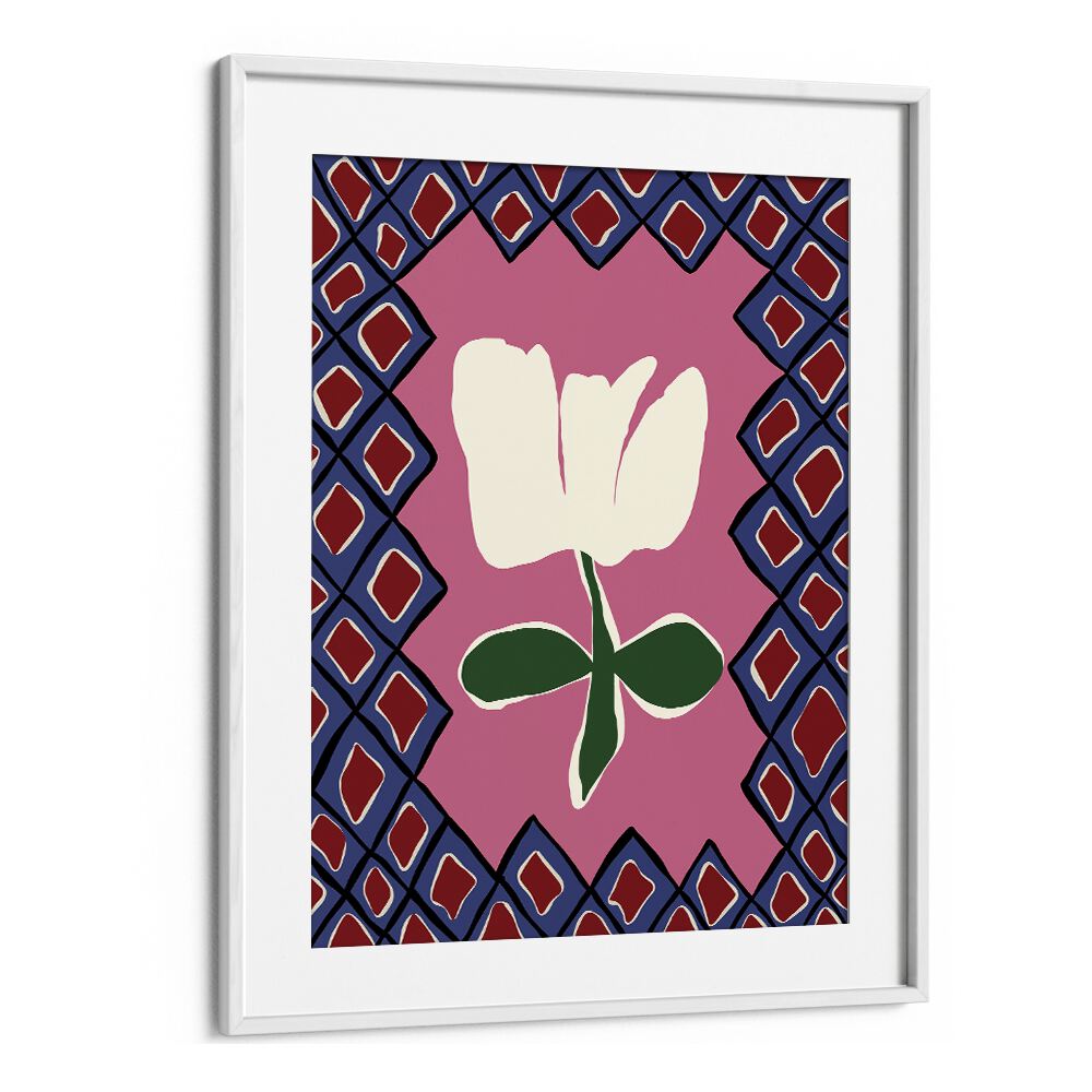 Petal Plaid Playtime I, Botanical Art Paintings Artwork in White Frame With Mount