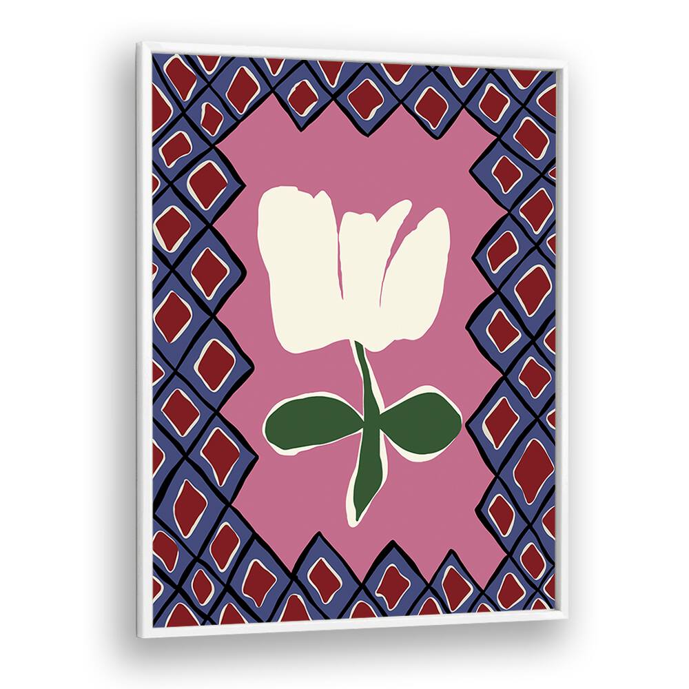 Petal Plaid Playtime I, Botanical Art Paintings Artwork in White Plain Frame