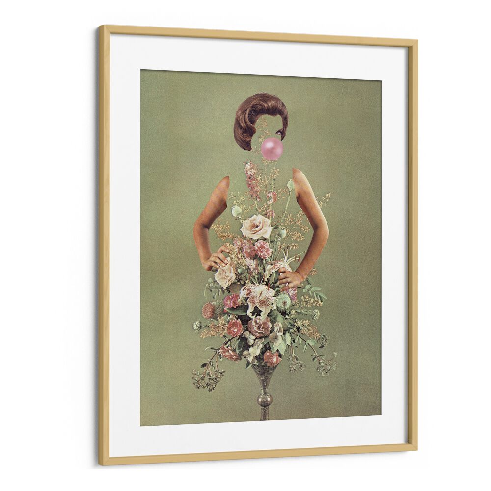 Elegant Petal Skirt and Pink Pop Surreal Painting, a stunning surreal art piece by Vertigo Artography in a gold frame.