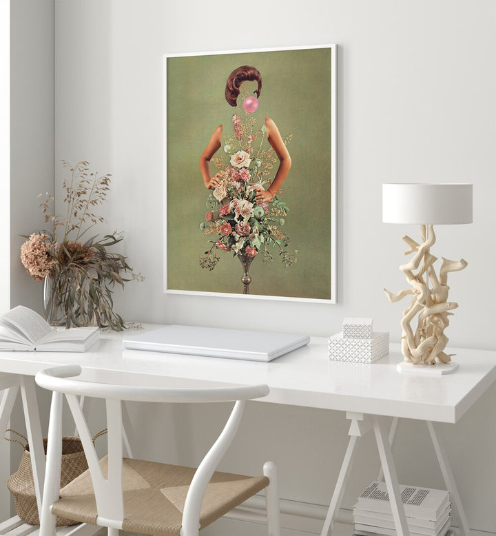 Stylish decor featuring the PETAL SKIRT AND PINK POP SURREAL PAINTING, SURREAL ART by Vertigo Artography.
