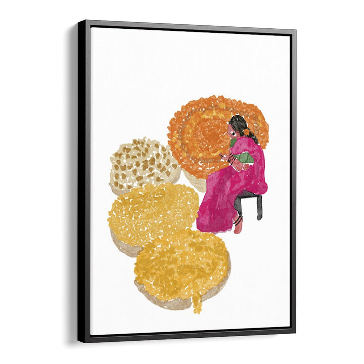 Phoolwalis Of India By Shreya Roy Chowdary, Indian Art Paintings Artwork in Black Floater Frame