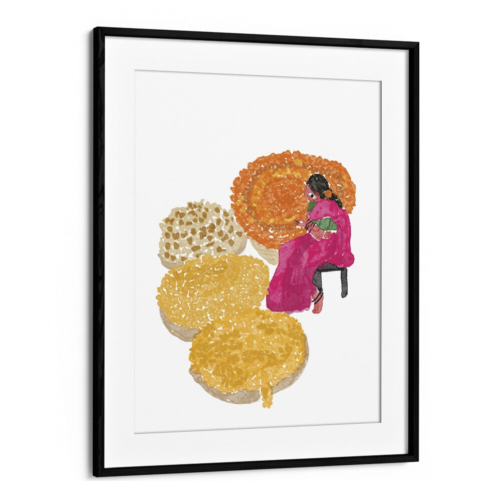 Phoolwalis Of India By Shreya Roy Chowdary, Indian Art Paintings Artwork in Black Frame With Mount