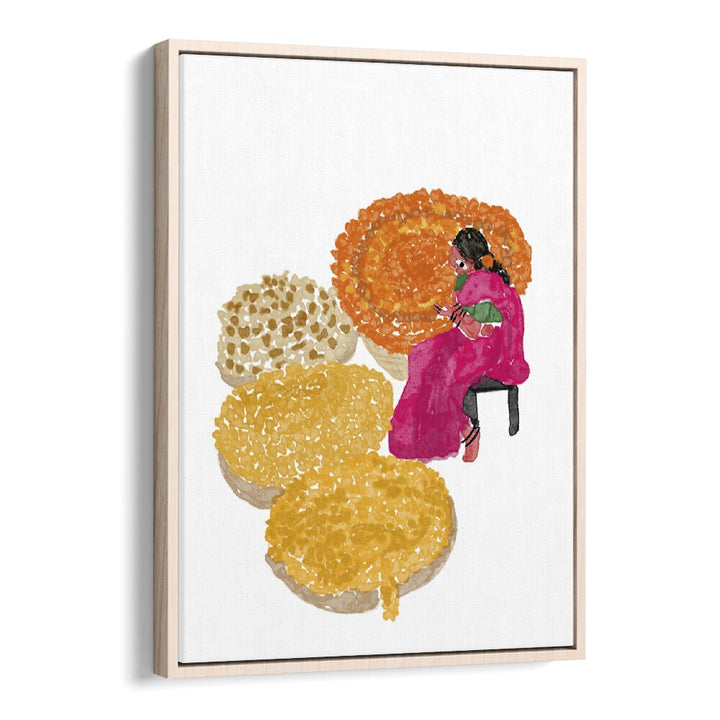 Phoolwalis Of India By Shreya Roy Chowdary, Indian Art Paintings Artwork in Oak Wood Floater Frame