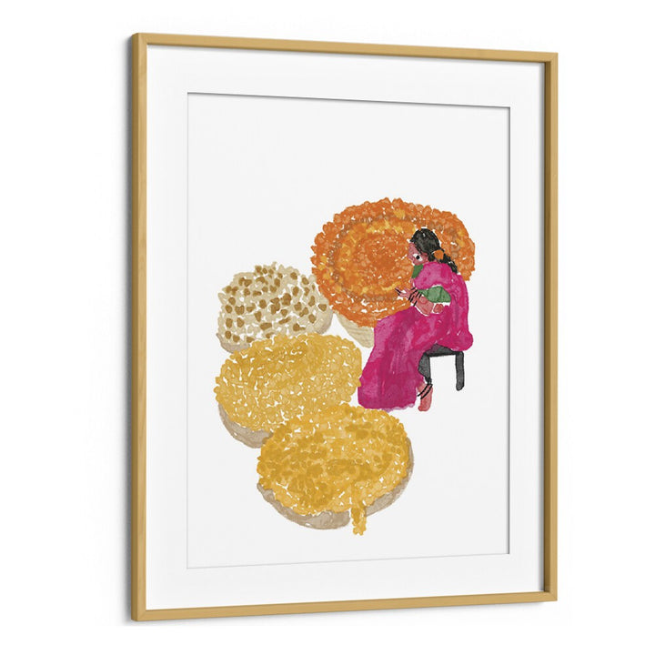 Phoolwalis Of India By Shreya Roy Chowdary, Indian Art Paintings Artwork in Oak Wood Frame With Mount