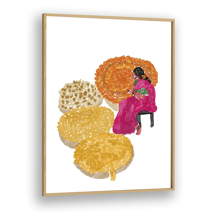 Phoolwalis Of India By Shreya Roy Chowdary, Indian Art Paintings Artwork in Oak Wood Plain Frame